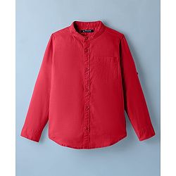 Pine Kids 100% Cotton Full Sleeves Solid Coloured Shirt With Mandarin Collar - Red