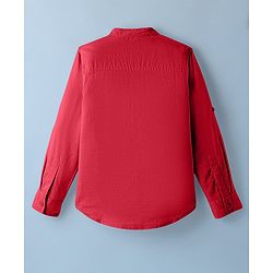 Pine Kids 100% Cotton Full Sleeves Solid Coloured Shirt With Mandarin Collar - Red
