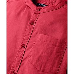 Pine Kids 100% Cotton Full Sleeves Solid Coloured Shirt With Mandarin Collar - Red