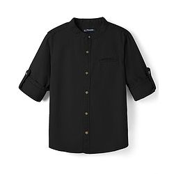 Pine Kids Cotton Woven Full Sleeves Mandarin Collar Solid Shirt - Black