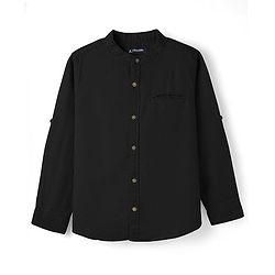 Pine Kids Cotton Woven Full Sleeves Mandarin Collar Solid Shirt - Black