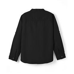 Pine Kids Cotton Woven Full Sleeves Mandarin Collar Solid Shirt - Black