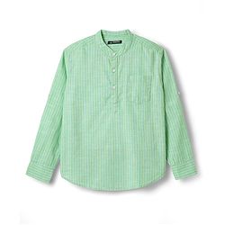 Pine Kids 100% Cotton Full Sleeves Stripes Shirt With Mandarin Collar - Light Green
