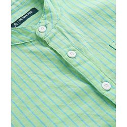 Pine Kids 100% Cotton Full Sleeves Stripes Shirt With Mandarin Collar - Light Green