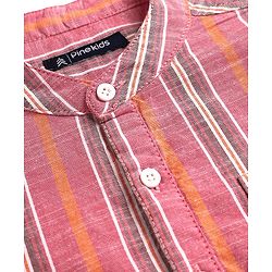 Pine Kids 100% Cotton Full Sleeves Stripes Shirt With Mandarin Collar - Multicolour