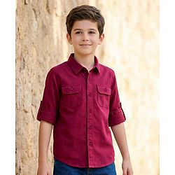 Pine Kids Cotton Woven Full Sleeves Solid Colour Shirt - Maroon