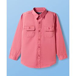 Pine Kids Cotton Woven Full Sleeves Solid Color Shirt With Text Printed T-Shirt - Light Red & White