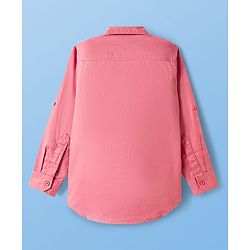 Pine Kids Cotton Woven Full Sleeves Solid Color Shirt With Text Printed T-Shirt - Light Red & White