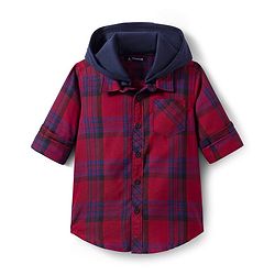 Pine Kids Cotton Woven Full Sleeves Hooded Shirt With Checks - Red