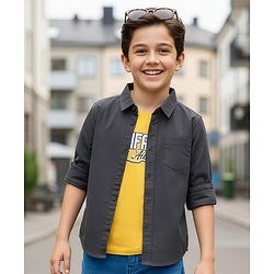 Pine Kids Cotton Woven Full Sleeves Shirt With Printed T-Shirt - Black
