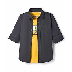 Pine Kids Cotton Woven Full Sleeves Shirt With Printed T-Shirt - Black
