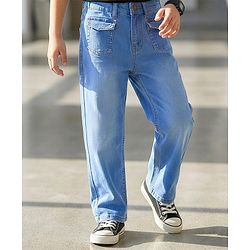 Pine Kids Woven Full Length Washed Denim Jeans - Light Blue