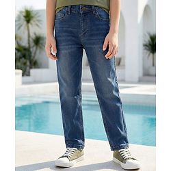Pine Kids Denim Woven Full Length Washed Jeans - Navy Blue