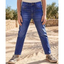 Pine Kids Denim Woven Full Length Washed Jeans - Navy Blue