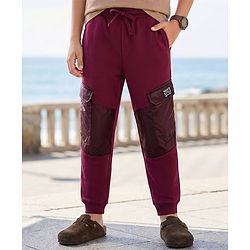 Pine Kids Cotton Knit Full Length Cut & Sew Lounge Pant With Cargo Pockets - Wine