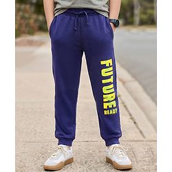 Pine Kids Cotton Knit Full Length Lounge Pants With Future Ready Text Print - Navy Blue