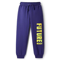 Pine Kids Cotton Knit Full Length Lounge Pants With Future Ready Text Print - Navy Blue