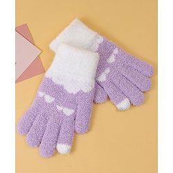 Pine Kids Fur Gloves With Clouds Design - Purple & White