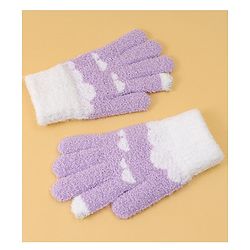 Pine Kids Fur Gloves With Clouds Design - Purple & White