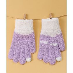 Pine Kids Fur Gloves With Clouds Design - Purple & White