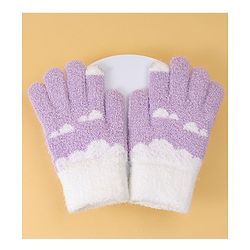 Pine Kids Fur Gloves With Clouds Design - Purple & White