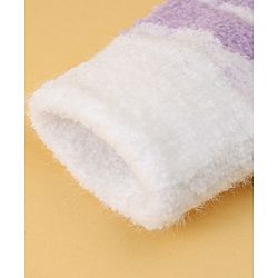Pine Kids Fur Gloves With Clouds Design - Purple & White