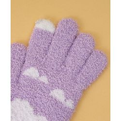 Pine Kids Fur Gloves With Clouds Design - Purple & White