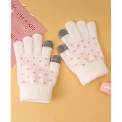 Pine Kids Gloves with Polka Dot Design - White