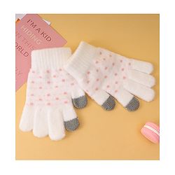 Pine Kids Gloves with Polka Dot Design - White