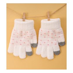 Pine Kids Gloves with Polka Dot Design - White