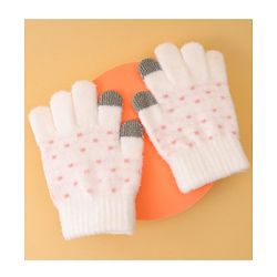 Pine Kids Gloves with Polka Dot Design - White