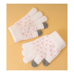 Pine Kids Gloves with Polka Dot Design - White