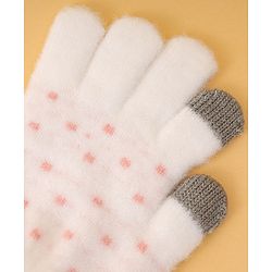 Pine Kids Gloves with Polka Dot Design - White