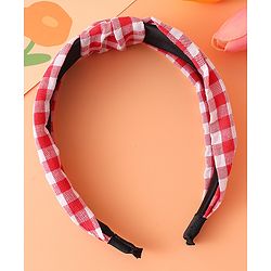 Pine KIds Hair Bands Knot Design with Checks Print - Red &  White