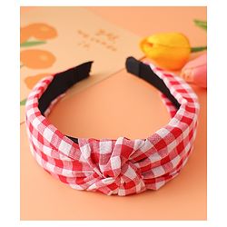 Pine KIds Hair Bands Knot Design with Checks Print - Red &  White