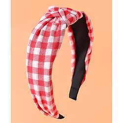 Pine KIds Hair Bands Knot Design with Checks Print - Red &  White