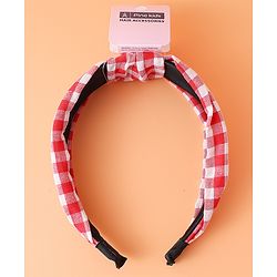 Pine KIds Hair Bands Knot Design with Checks Print - Red &  White