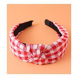 Pine KIds Hair Bands Knot Design with Checks Print - Red &  White