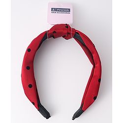 Pine Kids Free Size Hair Band Knot Detailing and Polka Print  - Red