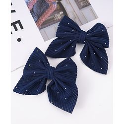 Pine Kids Free Size Bow & Butterfly Clips With Rhinestone Detailing Pack of 2 - Navy Blue