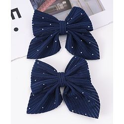 Pine Kids Free Size Bow & Butterfly Clips With Rhinestone Detailing Pack of 2 - Navy Blue