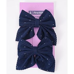 Pine Kids Free Size Bow & Butterfly Clips With Rhinestone Detailing Pack of 2 - Navy Blue