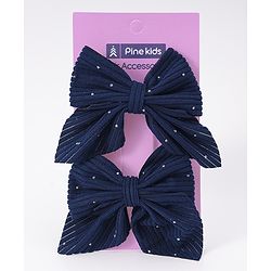Pine Kids Free Size Bow & Butterfly Clips With Rhinestone Detailing Pack of 2 - Navy Blue
