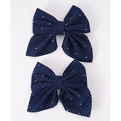 Pine Kids Free Size Bow & Butterfly Clips With Rhinestone Detailing Pack of 2 - Navy Blue