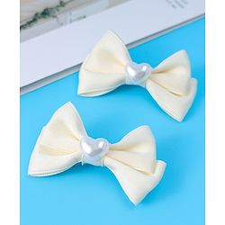 Pine Kids  Pearls Embellished Bow & Butterfly Clips Pack of 2 Free Size - Cream