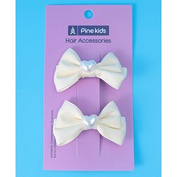 Pine Kids  Pearls Embellished Bow & Butterfly Clips Pack of 2 Free Size - Cream