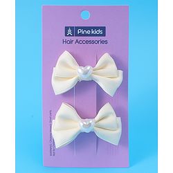 Pine Kids  Pearls Embellished Bow & Butterfly Clips Pack of 2 Free Size - Cream