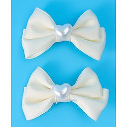Pine Kids  Pearls Embellished Bow & Butterfly Clips Pack of 2 Free Size - Cream