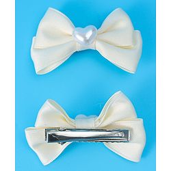 Pine Kids  Pearls Embellished Bow & Butterfly Clips Pack of 2 Free Size - Cream