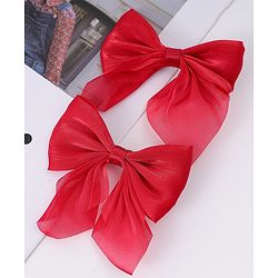 Pine Kids Free Size Bow Clips Pack of 2  - Red